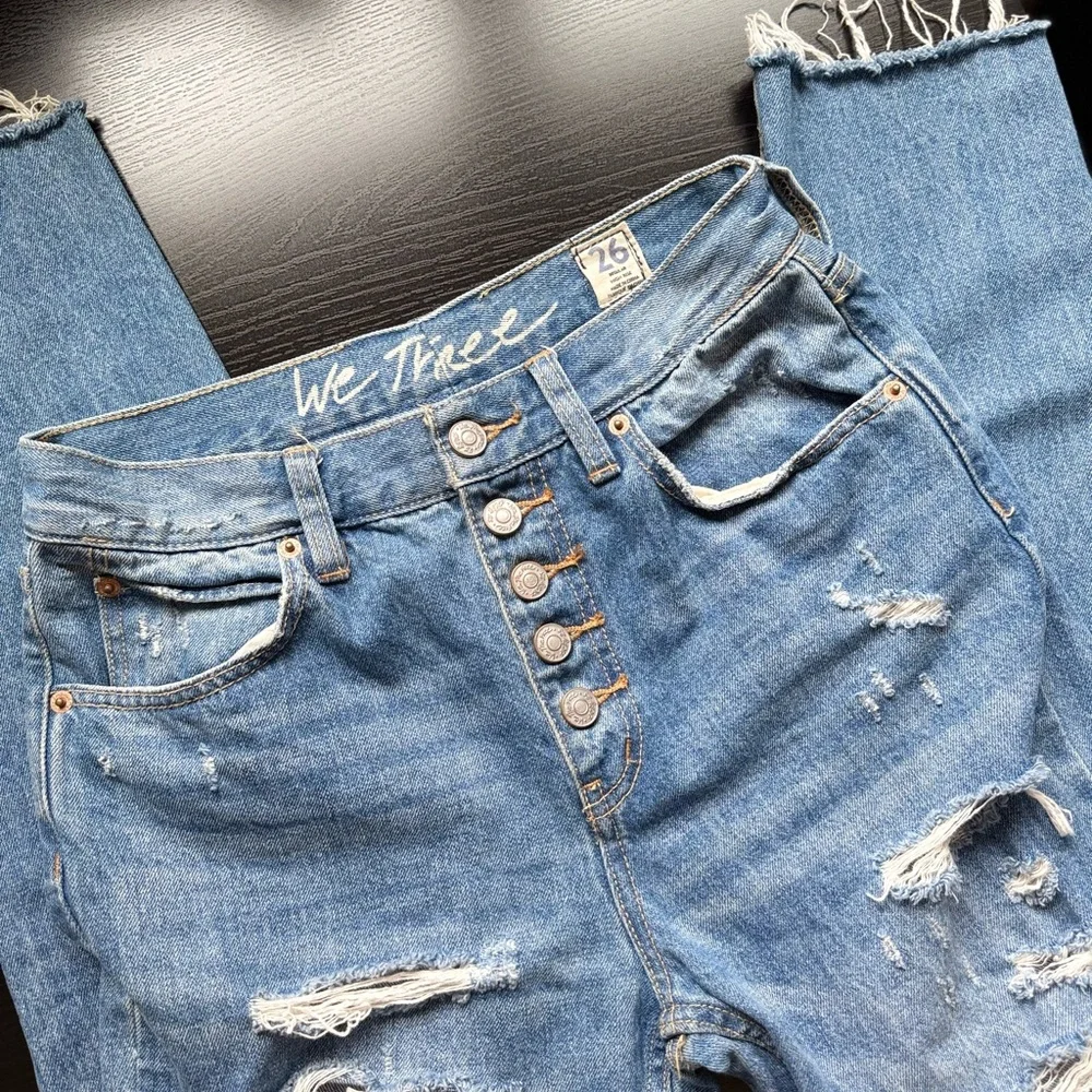 Free People We The Free Button Fly Distressed Jeans 26 Raw Hem - Picture 8 of 8
